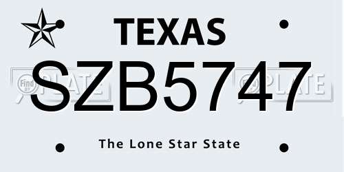 SZB5747 Texas License Plate