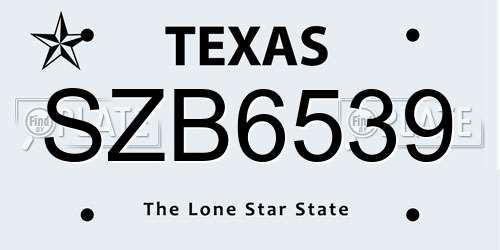 SZB6539 Texas License Plate
