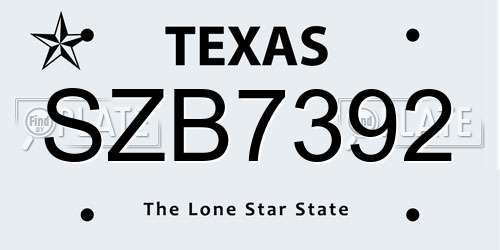 SZB7392 Texas License Plate