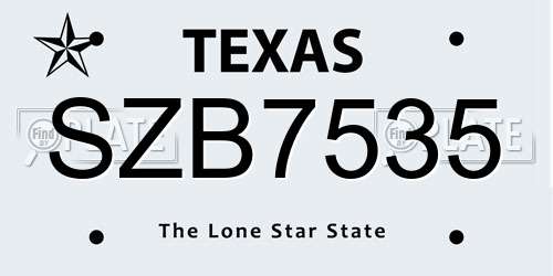 SZB7535 Texas License Plate