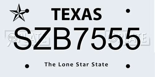 SZB7555 Texas License Plate