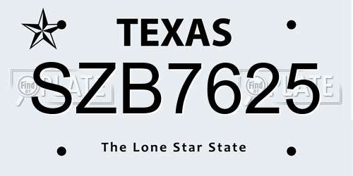 SZB7625 Texas License Plate