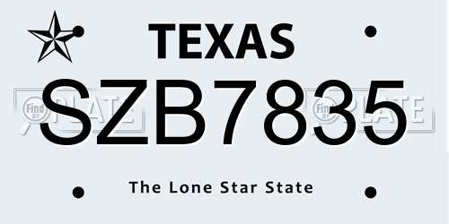 SZB7835 Texas License Plate