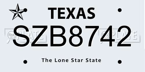 SZB8742 Texas License Plate