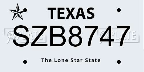 SZB8747 Texas License Plate