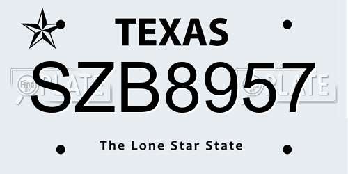 SZB8957 Texas License Plate
