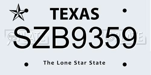 SZB9359 Texas License Plate