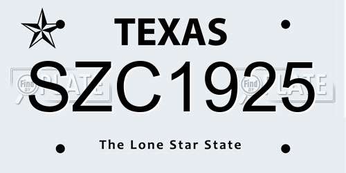 SZC1925 Texas License Plate
