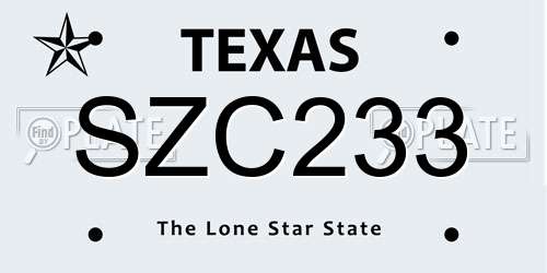 SZC233 Texas License Plate