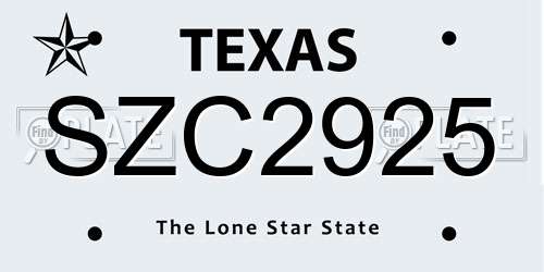 SZC2925 Texas License Plate