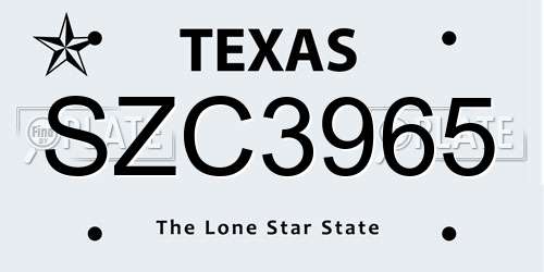 SZC3965 Texas License Plate