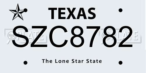 SZC8782 Texas License Plate