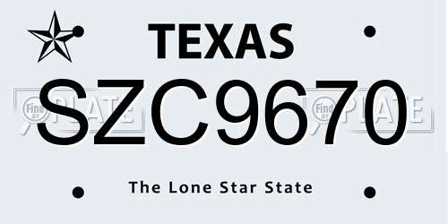 SZC9670 Texas License Plate