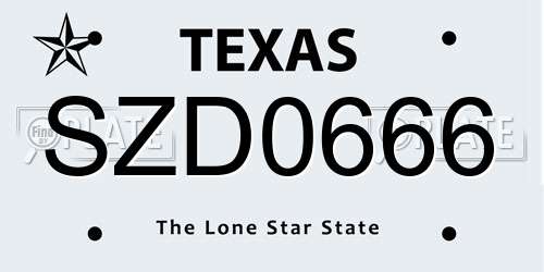 SZD0666 Texas License Plate
