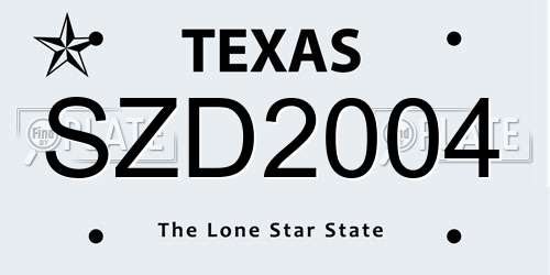 SZD2004 Texas License Plate