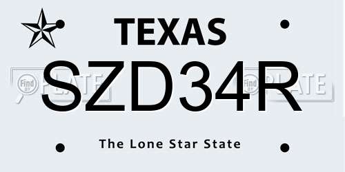 SZD34R Texas License Plate