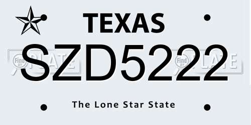 SZD5222 Texas License Plate
