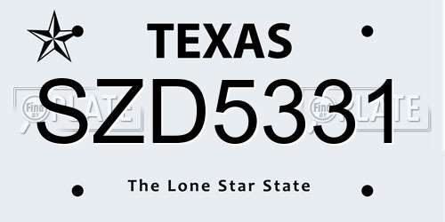 SZD5331 Texas License Plate