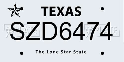 SZD6474 Texas License Plate