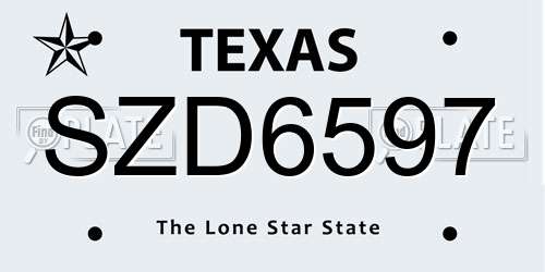 SZD6597 Texas License Plate