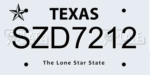 SZD7212 Texas License Plate