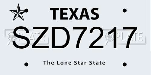 SZD7217 Texas License Plate
