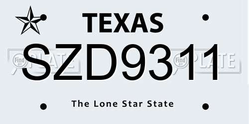 SZD9311 Texas License Plate