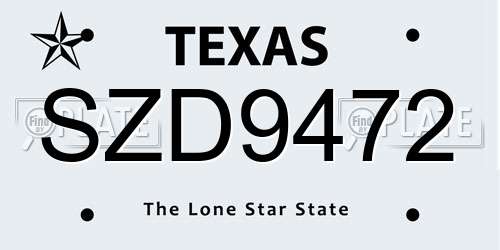 SZD9472 Texas License Plate
