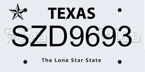 SZD9693 Texas License Plate