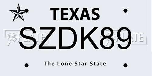 SZDK89 Texas License Plate