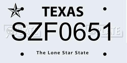 SZF0651 Texas License Plate