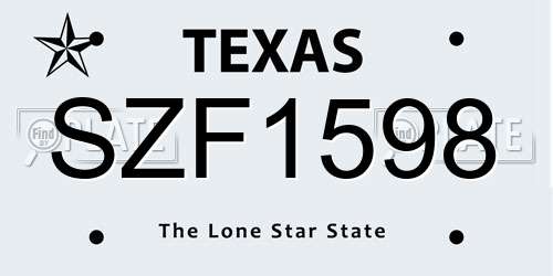 SZF1598 Texas License Plate