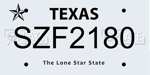 SZF2180 Texas License Plate