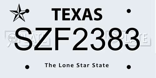 SZF2383 Texas License Plate