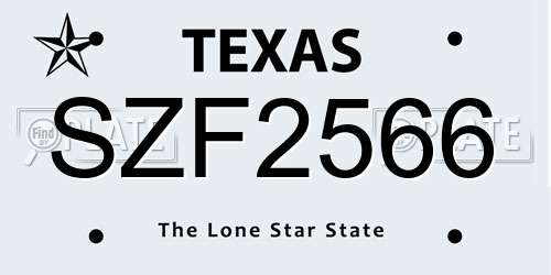 SZF2566 Texas License Plate