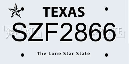 SZF2866 Texas License Plate
