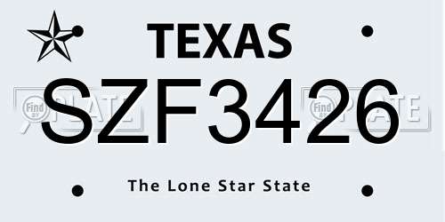 SZF3426 Texas License Plate