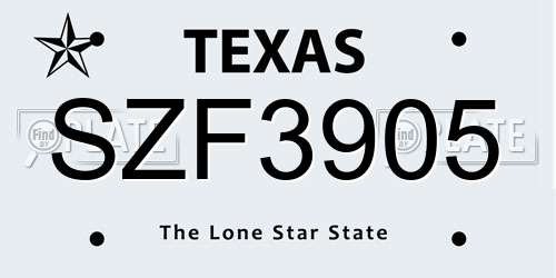 SZF3905 Texas License Plate