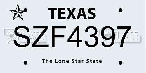 SZF4397 Texas License Plate
