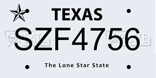 SZF4756 Texas License Plate