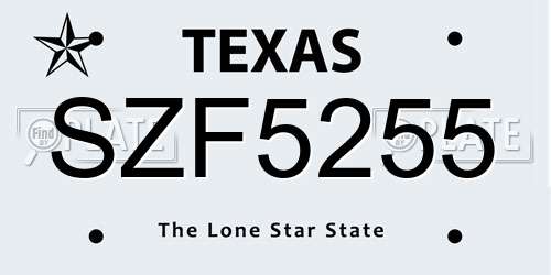 SZF5255 Texas License Plate