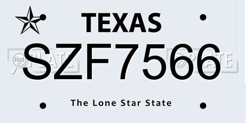 SZF7566 Texas License Plate