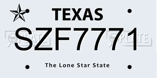 SZF7771 Texas License Plate