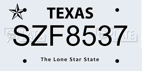 SZF8537 Texas License Plate