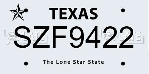 SZF9422 Texas License Plate
