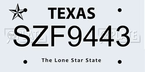 SZF9443 Texas License Plate