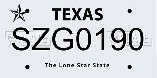 SZG0190 Texas License Plate