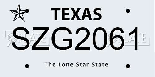 SZG2061 Texas License Plate