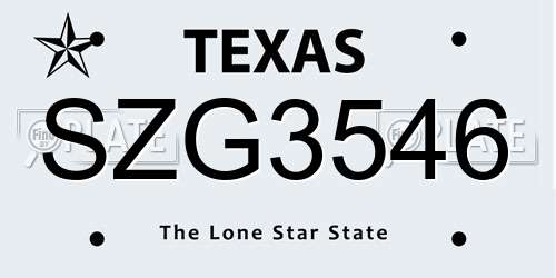 SZG3546 Texas License Plate