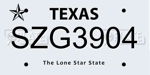 SZG3904 Texas License Plate